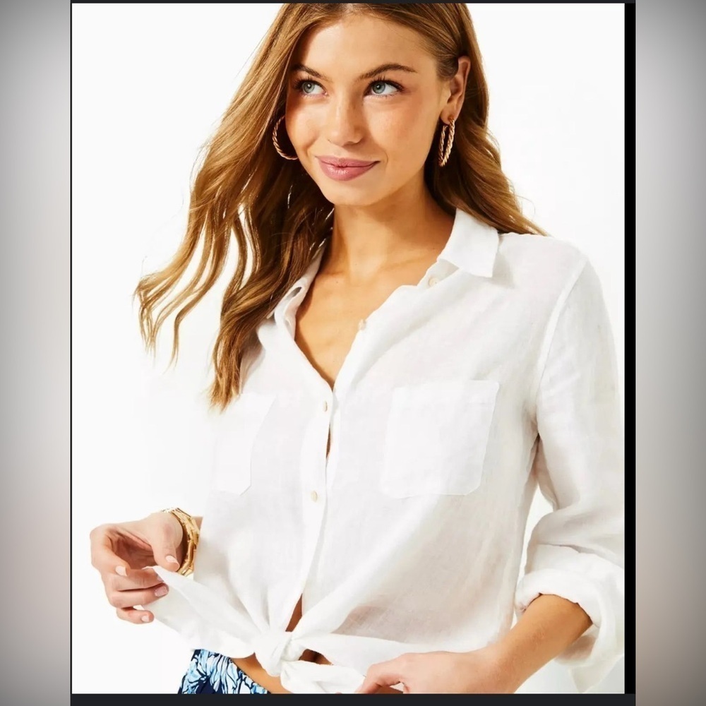 LILLY PULLITZER AIRY WHITE COTTON SHIRT SIZE XS